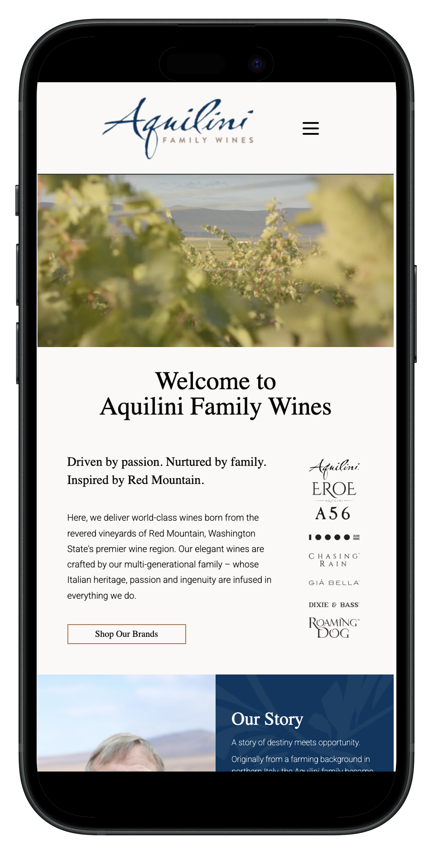 Aquilini Wines mobile view