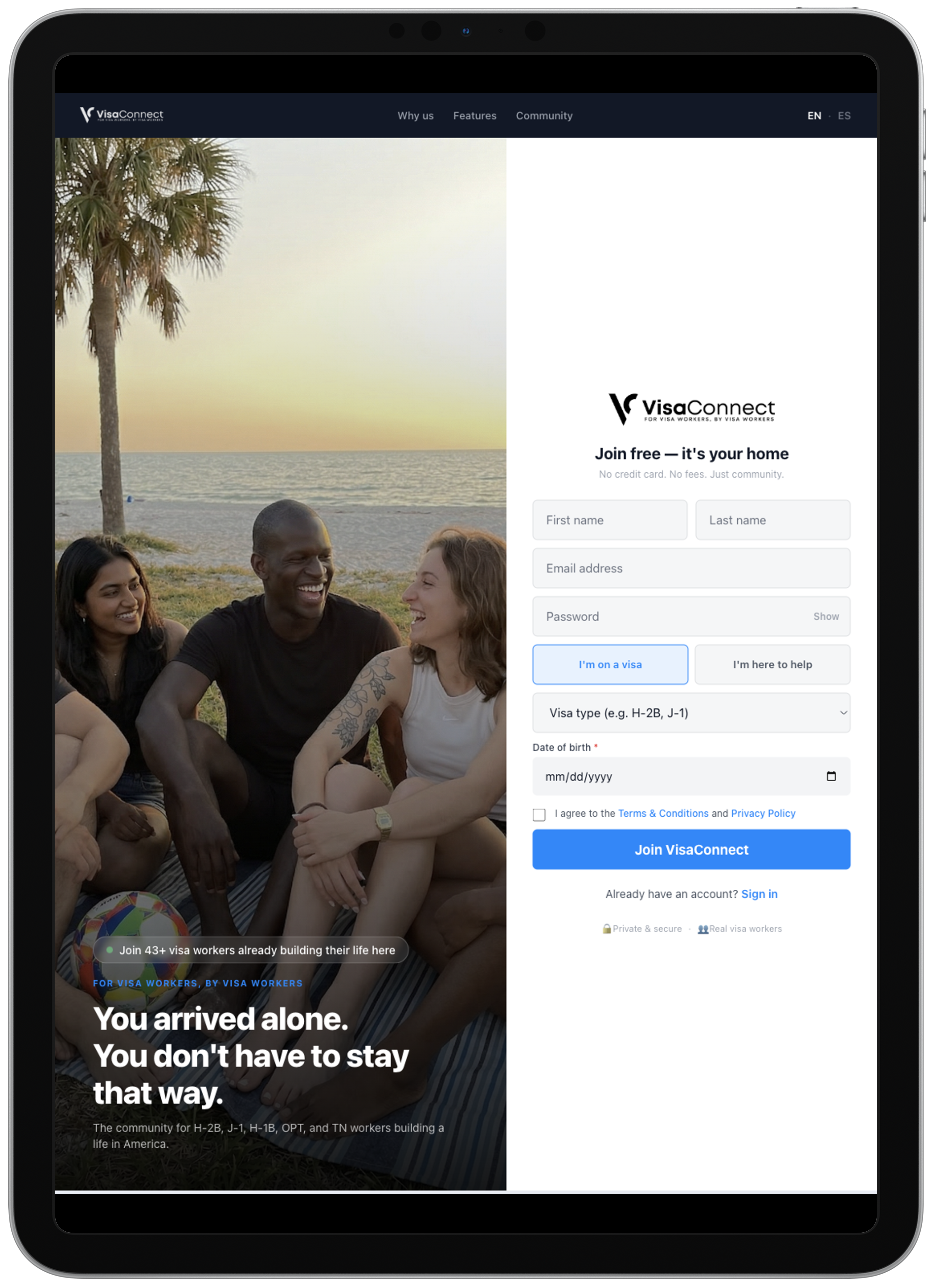Visa Connect tablet view